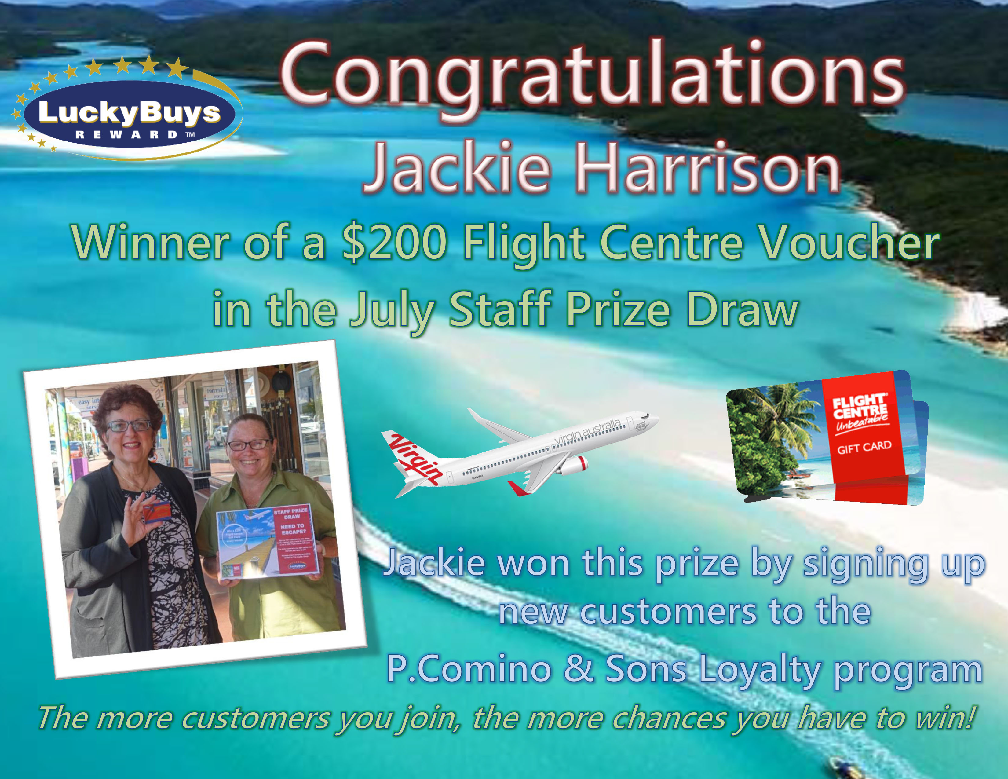 staff winner luckybuys reward prize draw poster