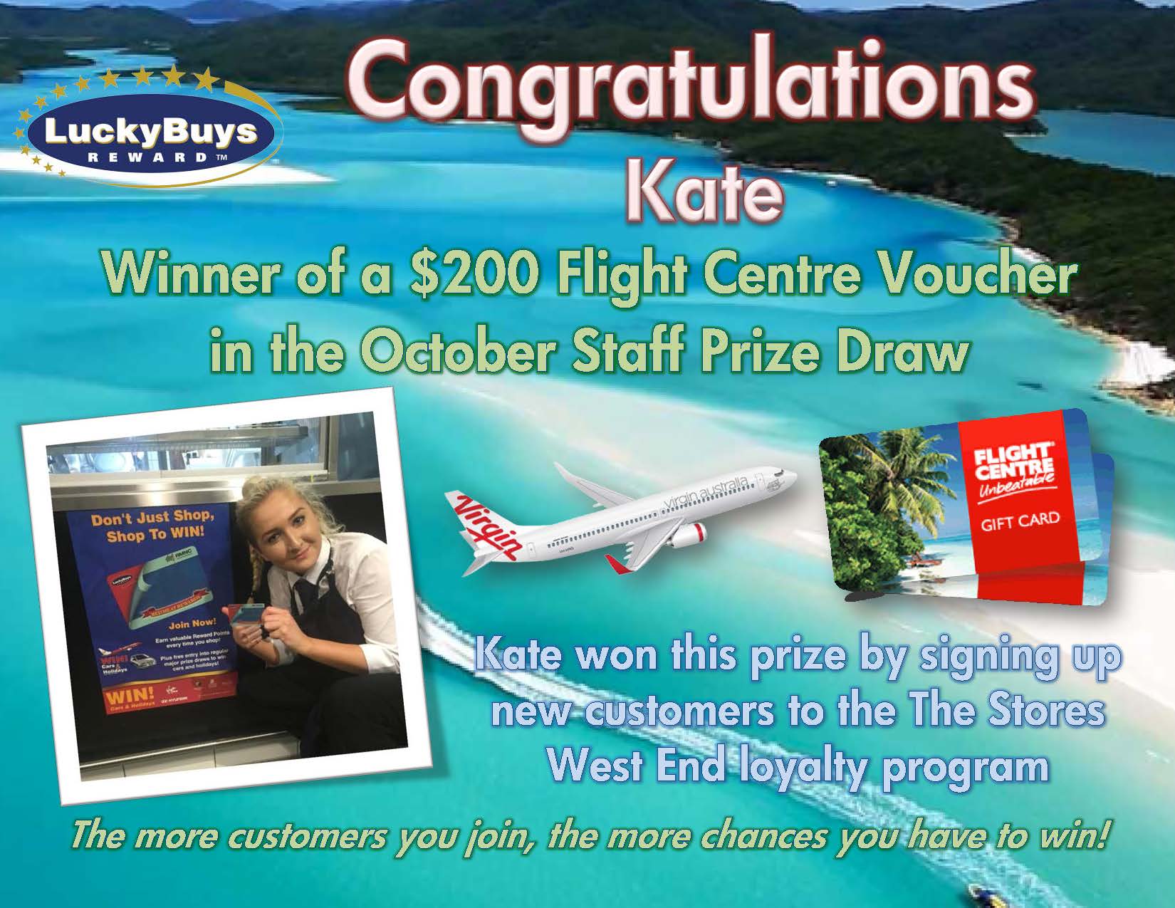 staff winner luckybuys reward prize draw poster